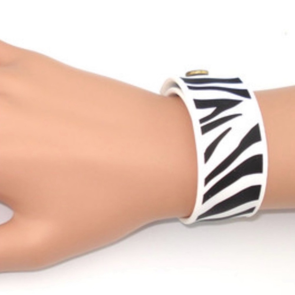Marc By Marc Jacobs Black and White Zibra Print Slap Bracelet